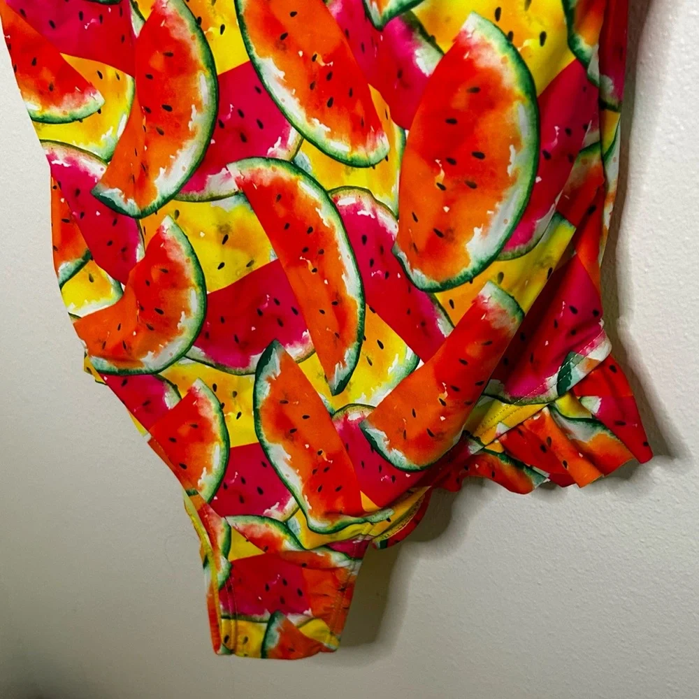 Juicy Couture watermelon print one piece ruffle detail swimsuit